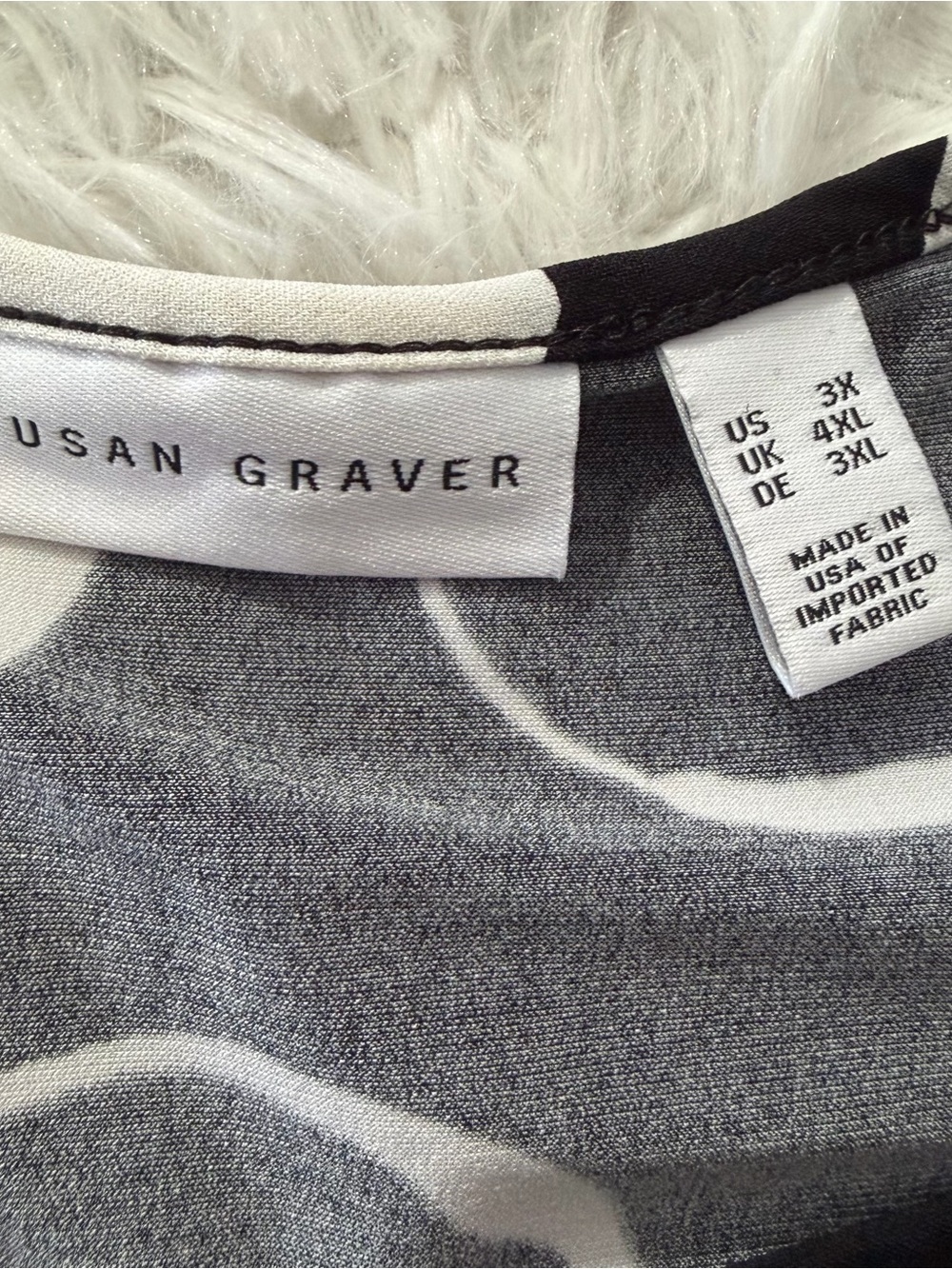 Susan Graver Womens 3X Tunic Top Black White Asymmetrical Artsy Office Stretch - Picture 3 of 7